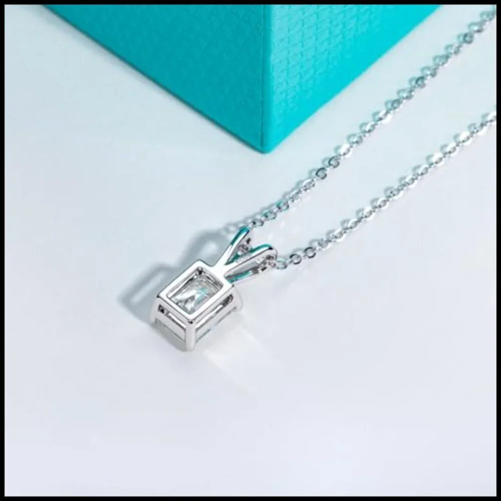 14K White Gold 2 CT Moissanite Pendant Necklace 925 Sterling Silver Radiant Cut